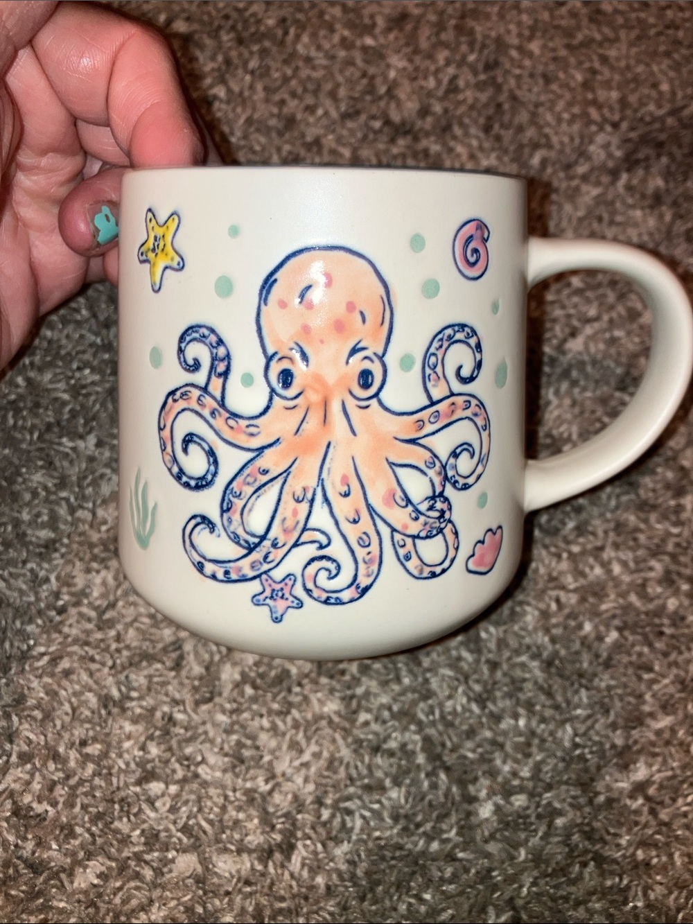 Spectrum Designz Cream Ceramic Mug with Playful Orange Octopus Design